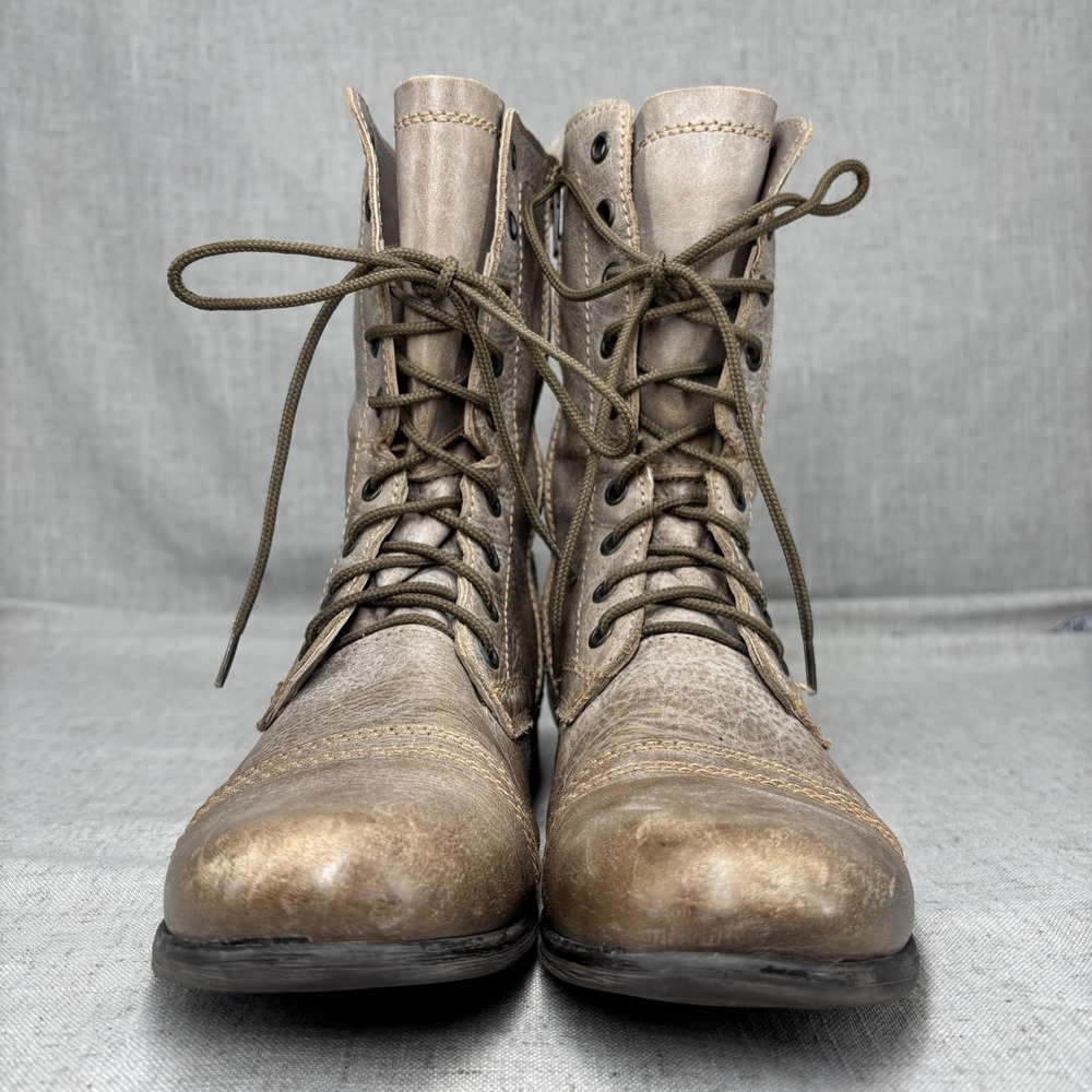 Steve Madden Troopa Boots Taupe Gray Brown Distressed Leather Combat Women's 10 - Picture 5 of 10